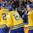 COLOGNE, GERMANY - MAY 12: Sweden's Gabriel Landeskog #92, Elias Lindholm #28 and Alexander Edler #24 celebrate after a third period goal against Italy during preliminary round action at the 2017 IIHF Ice Hockey World Championship. (Photo by Andre Ringuette/HHOF-IIHF Images)

